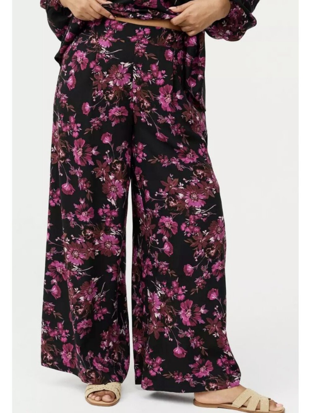 NWT Torrid 1 Black Floral High-Rise Pull-On Wide-Leg Pant 1X 14 16